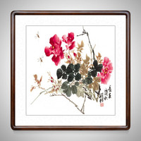 积善 中式国画花鸟画客厅装饰画走廊过道玄关挂画沙发背景墙壁画中堂画 长春 四尺斗方(实木外框+有机玻璃）85*85cm/幅