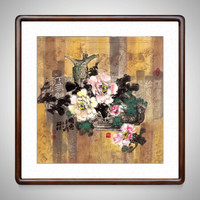 积善 中式国画花鸟画客厅装饰画走廊过道玄关挂画沙发背景墙壁画中堂画  国色 (实木外框+有机玻璃）55*55厘米