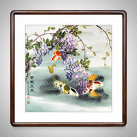 积善 手绘国画花鸟画客厅装饰画沙发背景墙字画紫气东来走廊过道玄关挂画壁画 紫气东来B 四尺斗方带框(实木外框+有机玻璃）85*85