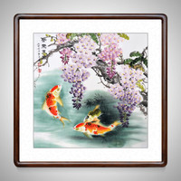 积善 手绘国画花鸟画客厅装饰画沙发背景墙字画紫气东来走廊过道玄关挂画壁画 紫气东来A 四尺斗方带框(实木外框+有机玻璃）85*85