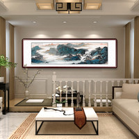 中式客厅装饰画国画山水画办公室沙发背景墙字画走廊玄关挂画书房卧室壁画挂画 六开 六开有框(实木框+有机玻璃)216*66cm/幅