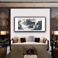中式客厅装饰画国画山水画办公室沙发背景墙字画走廊玄关挂画书房卧室壁画挂画 三尺 三尺有框(实木框+有机玻璃)125*65cm/幅
