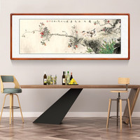 积善 国画写意花鸟画中式客厅装饰画办公室书房壁画卧室床头挂画 赏秋品花香 六开有框216*66cm
