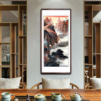 积善 中式玄关装饰画国画山水画客厅办公室字画走廊过道竖版挂画玄关壁画 金秋神韵 三尺(实木有框+有机玻璃)125*65cm/幅