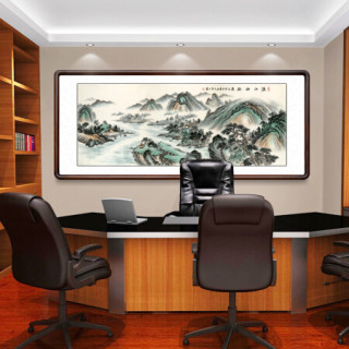 积善 国画山水画客厅办公室装饰画沙发背景墙壁画风水字画书房领导办公室酒店挂画白雪石千峰竞秀 溪山神韵A 有框(实木外框+有机玻璃）165*80cm/幅