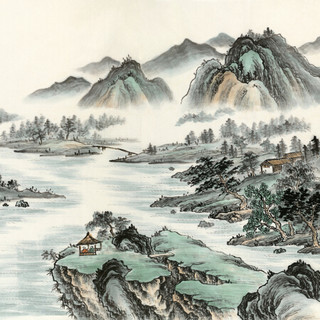 积善 国画山水画客厅办公室装饰画沙发背景墙壁画风水字画书房领导办公室酒店挂画白雪石千峰竞秀 溪山神韵A 有框(实木外框+有机玻璃）165*80cm/幅