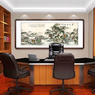 积善 国画山水画客厅办公室装饰画沙发背景墙壁画风水字画书房领导办公室酒店挂画白雪石千峰竞秀 溪山神韵B 有框(实木外框+有机玻璃）125*65cm/幅