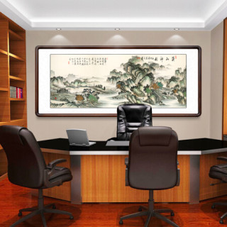 积善 国画山水画客厅办公室装饰画沙发背景墙壁画风水字画书房领导办公室酒店挂画白雪石千峰竞秀 溪山神韵B 有框(实木外框+有机玻璃）125*65cm/幅
