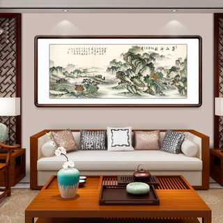 积善 国画山水画客厅办公室装饰画沙发背景墙壁画风水字画书房领导办公室酒店挂画白雪石千峰竞秀 溪山神韵B 有框(实木外框+有机玻璃）125*65cm/幅
