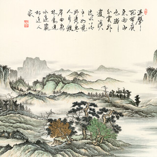积善 国画山水画客厅办公室装饰画沙发背景墙壁画风水字画书房领导办公室酒店挂画白雪石千峰竞秀 溪山神韵B 有框(实木外框+有机玻璃）125*65cm/幅