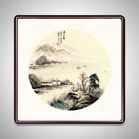 积善 字画国画山水画新中式禅意现代简约客厅装饰画沙发背景墙玄关过道走廊挂画壁画书房办公室卧室三联画 春居图(实木外框+有机玻璃） 65*65cm/幅