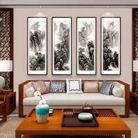 积善 客厅装饰画国画山水画办公室字画书房玄关竖版挂画沙发背景墙装饰壁画 四条屏 （实木外框+有机玻璃）50*135cm/幅