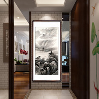 积善 客厅装饰画国画山水画办公室字画书房玄关竖版挂画沙发背景墙装饰壁画 福山秀水 三尺（实木外框+有机玻璃）65*125cm/幅