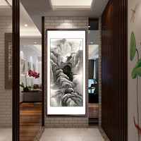 积善 客厅装饰画国画山水画办公室字画书房玄关竖版挂画沙发背景墙装饰壁画 松峰仙境 三尺（实木外框+有机玻璃）65*125cm/幅