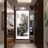 积善 客厅装饰画国画山水画办公室字画书房玄关竖版挂画沙发背景墙装饰壁画 江山如画 四尺（实木外框+有机玻璃）80*165cm/幅