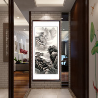 积善 客厅装饰画国画山水画办公室字画书房玄关竖版挂画沙发背景墙装饰壁画 瀑飞绝壁 四尺（实木外框+有机玻璃）80*165cm/幅