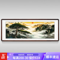 积善 国画山水画办公室字画客厅装饰画书房风水挂画沙发背景墙壁画 迎客松 小六尺有框(实木外框)217*83cm/幅