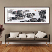 积善 国画山水画办公室字画客厅装饰画书房风水挂画沙发背景墙壁画 泰山日出图 小六尺有框(实木外框)217*83cm/幅