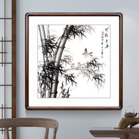积善 手绘国画竹子画客厅装饰画办公室字画餐厅书房玄关过道走廊挂画沙发背景墙壁画卧室床头画 斗方有框65x65cm 手绘作品画面构图不同，介意者联系客服