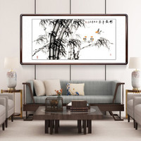 积善 手绘国画竹子画客厅装饰画办公室字画餐厅书房玄关过道走廊挂画沙发背景墙壁画卧室床头画 三尺有框125x65cm（实木外框+有机玻璃） 手绘作品画面构图不同，介意者联系客服