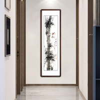 积善 手绘国画竹子画客厅装饰画办公室字画餐厅书房玄关过道走廊挂画沙发背景墙壁画卧室床头画 竖幅四开有框50x165cm（实木外框+有机玻璃） 手绘作品画面构图不同，介意者联系客服