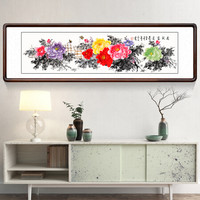 积善 客厅装饰画手绘国画花鸟画牡丹画沙发背景墙壁画卧室餐厅走廊玄关挂画床头字画 六开有框216x66cm（实木外框+有机玻璃） 手绘作品，画面构图不同，介意者联系客服