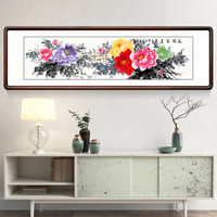 积善 客厅装饰画手绘国画花鸟画牡丹画沙发背景墙壁画卧室餐厅走廊玄关挂画床头字画 四开有框165x50cm（实木外框+有机玻璃） 手绘作品，画面构图不同，介意者联系客服
