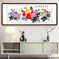 积善 客厅装饰画手绘国画花鸟画牡丹画沙发背景墙壁画卧室餐厅走廊玄关挂画床头字画 小六尺有框217x83cm（实木外框+有机玻璃） 手绘作品，画面构图不同，介意者联系客服