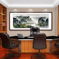 积善 纯手绘国画山水画客厅装饰字画办公室挂画福山秀水壁画领导办公室字画宾馆会所会议室大气有框画 A款（名家纯手绘） 带框(实木外框+有机玻璃）217*83cm/幅