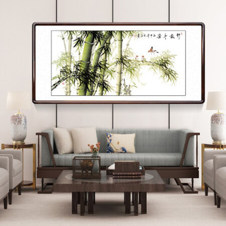 积善 客厅装饰画手绘国画竹子画办公室字画书房挂画沙发背景墙画玄关过道走廊餐厅 三尺有框125x65cm（实木外框+有机玻璃） 手绘作品，画面构图不同，介意者联系客服