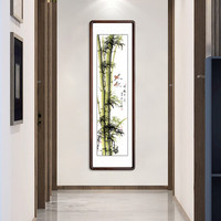 积善 客厅装饰画手绘国画竹子画办公室字画书房挂画沙发背景墙画玄关过道走廊餐厅 竖幅四开有框50x165cm（实木外框+有机玻璃） 手绘作品，画面构图不同，介意者联系客服