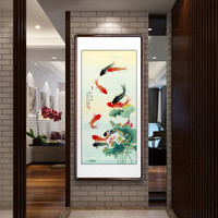 积善 九鱼图玄关装饰画竖版走廊过道挂画现代中式字画客厅壁画餐厅风水国画 九鱼图 四尺165*80cm/幅（实木有框+有机玻璃）