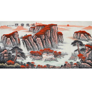 积善 国画山水画手绘真迹办公室字画客厅装饰画沙发背景墙壁画风水挂画 鸿运当头A-四尺135*64cm 画芯