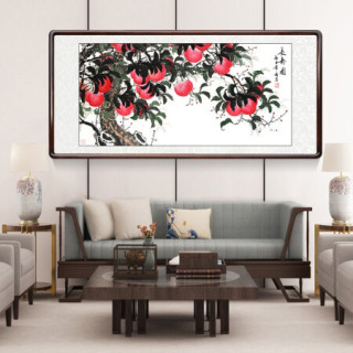 积善 客厅装饰画字画走廊玄关挂画手绘真迹斗方葫芦画餐厅卧室壁画中堂画斗方葫芦墙画 四尺长寿图（名家纯手绘） 四尺带框165*80cm/幅