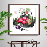 积善 客厅装饰画字画走廊玄关挂画手绘真迹斗方葫芦画餐厅卧室壁画中堂画斗方葫芦墙画 斗方葡萄硕果累累 四尺斗方带框85*85cm