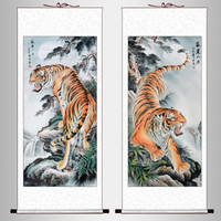 积善   客厅装饰画国画玄关过道走廊竖幅工笔虎画挂画上山虎挂画壁画有框 下山虎 四尺带框165*80cm/幅（实木外框+有机玻璃）