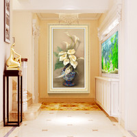 积善 欧式玄关装饰画竖版客厅卧室走廊挂画过道美式简约现代鲜花油画餐厅单幅壁画 马蹄莲(香槟金框) 60*80cm(欧洲进口画框防水工艺)