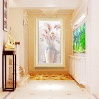 积善 欧式玄关装饰画竖版客厅卧室走廊挂画过道美式简约现代鲜花油画餐厅单幅壁画 锦上添花(香槟金框) 60*80cm(欧洲进口画框防水工艺)