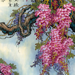 积善 字画中堂画紫气东来餐厅墙面客厅装饰画沙发背景墙紫藤卧室书房玄关壁画走廊挂画 三尺斗方65*65cm