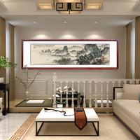 积善 新中式客厅装饰画沙发背景墙字画国画山水画现代办公室字画书房挂画壁画借问西湖风景画风水靠山图 借问西湖(黑胡桃色外框) 216*66cm/幅(实木外框+有机玻璃)