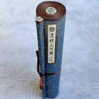 积善 清明上河图壁画千里江山图长卷国画中式客厅装饰画沙发背景墙装饰画书房办公室挂画玄关走廊过道山水画 清明上河图蓝色锦绫 400*35cm/幅