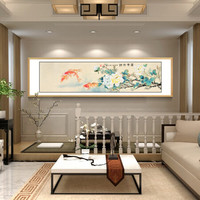 积善 客厅装饰画字画国画花鸟画办公室山水字画书房玄关走廊过道竖版挂画沙发背景墙装饰壁画 白木框富贵有余A 带框165*50cm/幅