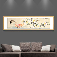 积善 客厅装饰画字画国画花鸟画办公室山水字画书房玄关走廊过道竖版挂画沙发背景墙装饰壁画 白木框金玉满堂 带框165*50cm/幅