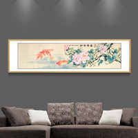 积善 客厅装饰画字画国画花鸟画办公室山水字画书房玄关走廊过道竖版挂画沙发背景墙装饰壁画 白木框富贵有余B 带框165*50cm/幅