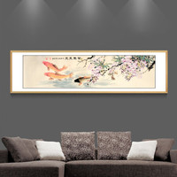 积善 客厅装饰画字画国画花鸟画办公室山水字画书房玄关走廊过道竖版挂画沙发背景墙装饰壁画 白木框紫气东来 带框165*50cm/幅