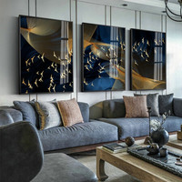 积善 客厅装饰画玄关抽象艺术三联画简约现代轻奢沙发会所宾馆办公室背景壁画三联画有框酒店餐厅墙画挂画 O款(奢华金属外框) 40*60cm(拉丝钛金外框)