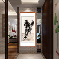 积善 客厅装饰画玄关过道走廊现代中式走办公室字画国画徐悲鸿骏马图水墨挂画壁画有框马 马到成功 四尺带框80*165cm/幅