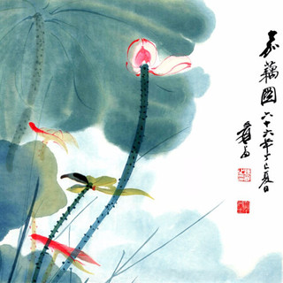 积善 现代中式简约客厅装饰画沙发背景墙挂画书房办公室壁画玄关过道走廊花鸟字画张大千水墨荷花画 嘉藕图 四尺带框165*80cm/幅
