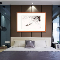 积善 新中式装饰画书房办公室挂画餐厅客厅玄关画卧室床头墙画走廊过道壁画傅抱石行舟 进口黄杨木-柚木 手工装裱高60*长90cm