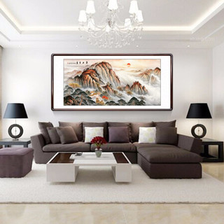 积善 中式装饰画国画山水画无水靠山书房客厅办公室挂画沙发背景墙画走廊过道玄关画竖幅泰山日出招财字画 横幅 三尺带框125*65cm/幅